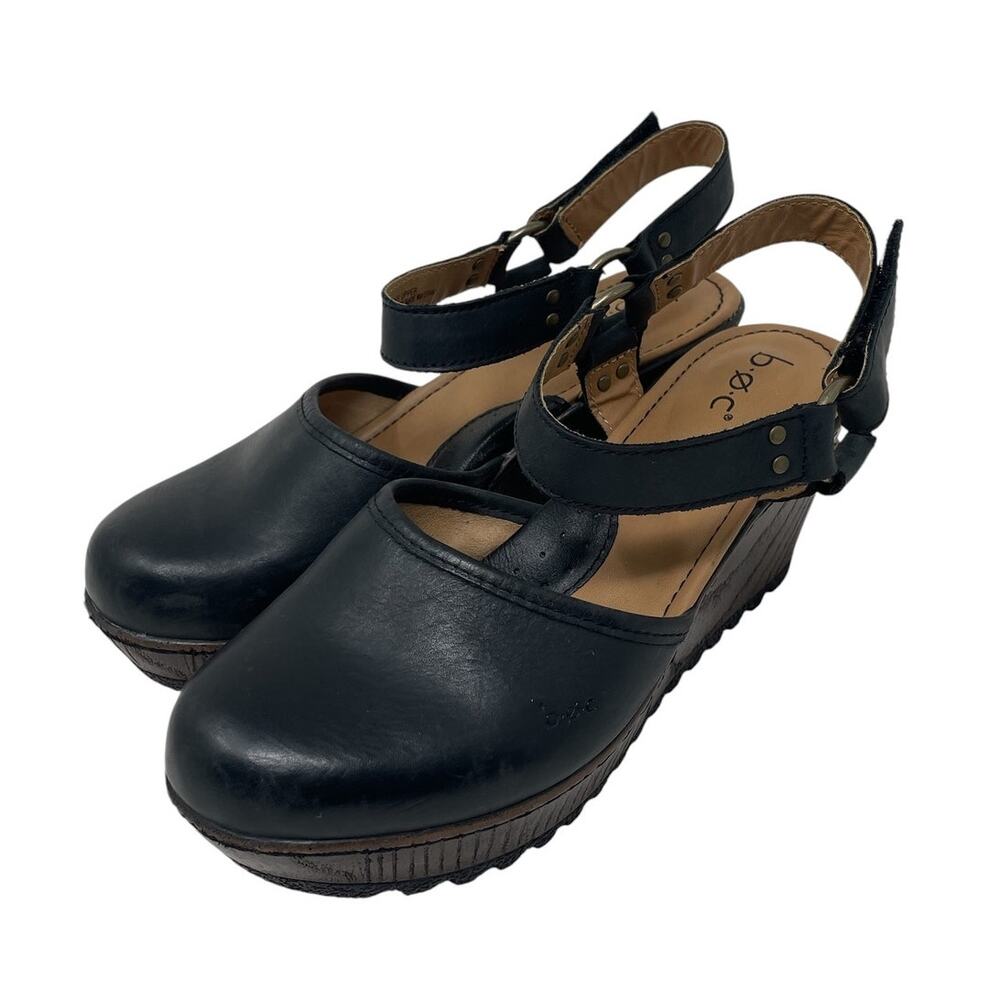 BOC Rina Leather Clogs Wedge Sandals Black Size 8M Mary Jane Boho Chic Lagenlook